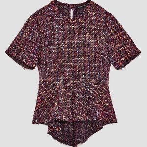 Zara Tweed Deep Purple Short Sleeve Knit Top